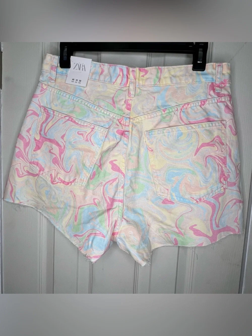 New Zara Pastel Swirl Multicolored Y2K, Candycore Denim Women’s Shorts Sz 10